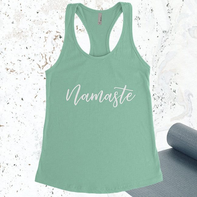 Namaste - Mint - White Letters - Fitness Workout Tank - Motivation