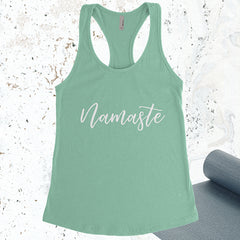 Namaste - Mint - White Letters - Fitness Workout Tank - Motivation