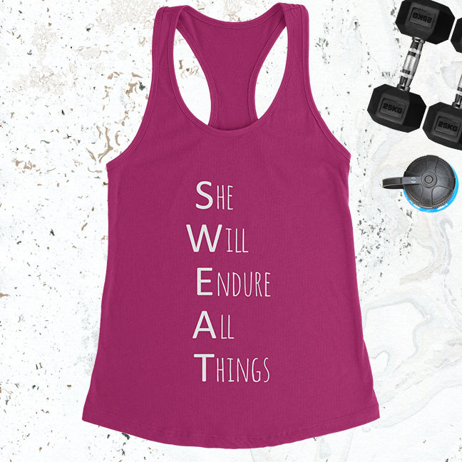 S.W.E.A.T. - Raspberry Pink - White Letters - Fitness Workout Tank - Motivation