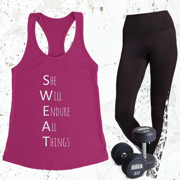 S.W.E.A.T. - Raspberry Pink - White Letters - Fitness Workout Tank - Motivation