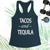 Tacos and Tequila - Indigo Blue - White Letters - Fitness Workout Tank - Motivation