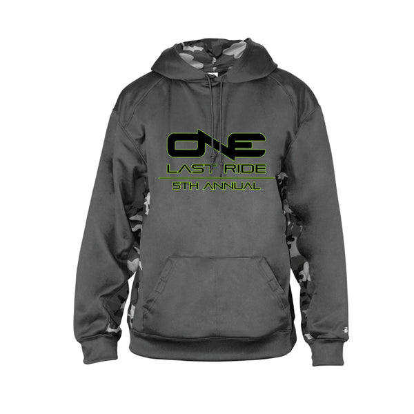One Last Ride - Badger - Camo Colorblock Performance Fleece Hooded Sweatshirt - Grey