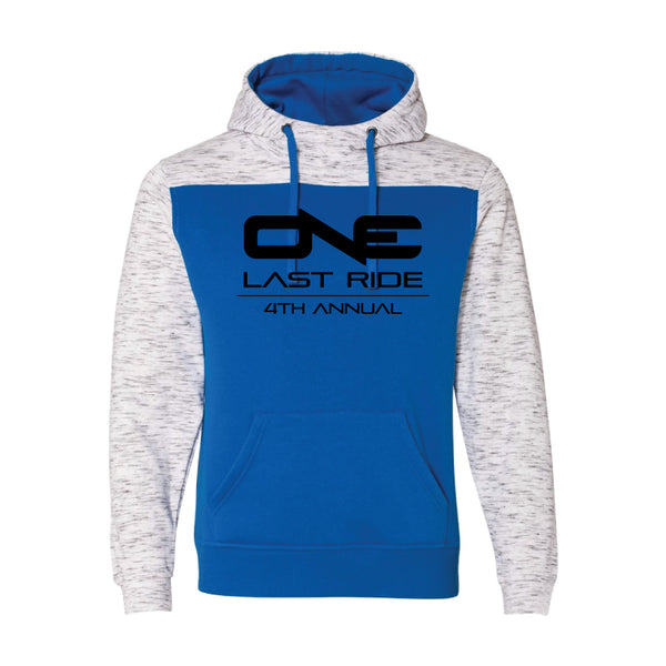 One Last Ride - J. America - Melange Fleece Colorblocked Hooded Pullover - Blue