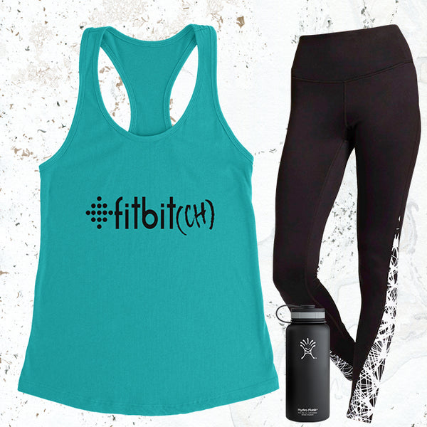 Fitbit(ch) - Tahiti Blue - Black Letters - Fitness Workout Tank - Motivation