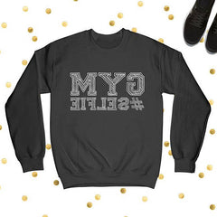 Gym Selfie Crewneck Sweatshirt - Black - White Letters - Gym Sweatshirt - Fitness Workout Shirt - Motivation - Funny Gym Shirt - #GymSelfie