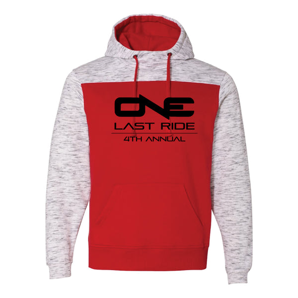 One Last Ride - J. America - Melange Fleece Colorblocked Hooded Pullover - Red